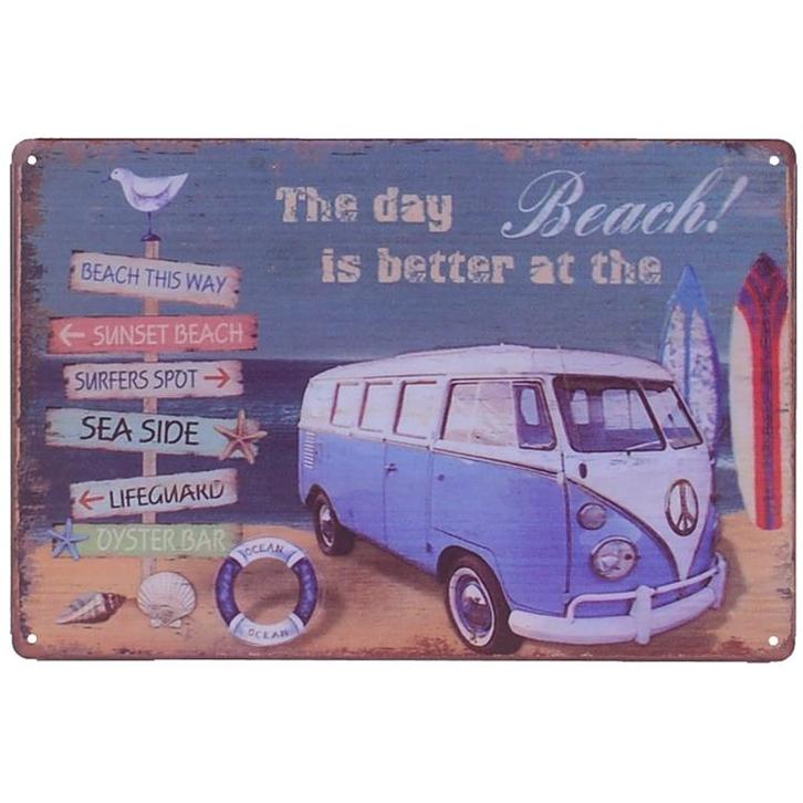 Metalen plaatje - Volkswagen Kampeerbusje Beach NIEUW, Huis en Inrichting, Woonaccessoires | Tekstborden en Spreuken, Nieuw, Ophalen of Verzenden