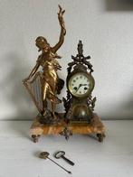 Pendule - Antiek Brons, Glas, Marmer, Zinklegering -