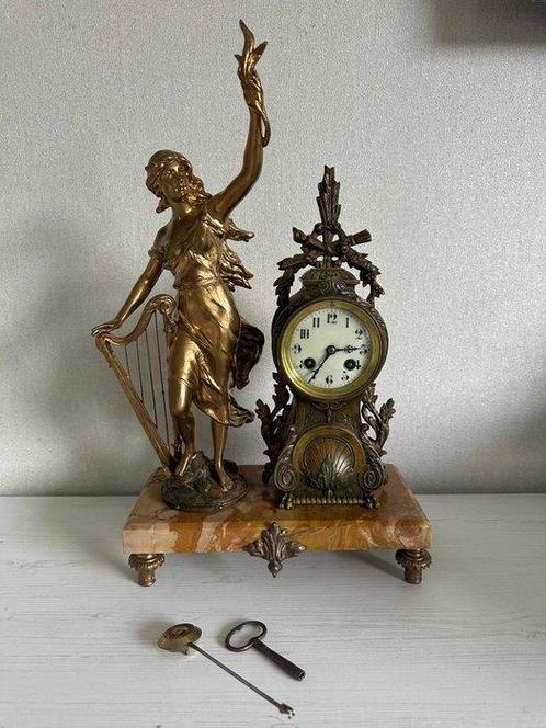 Pendule - Antiek Brons, Glas, Marmer, Zinklegering -, Antiek en Kunst, Antiek | Klokken