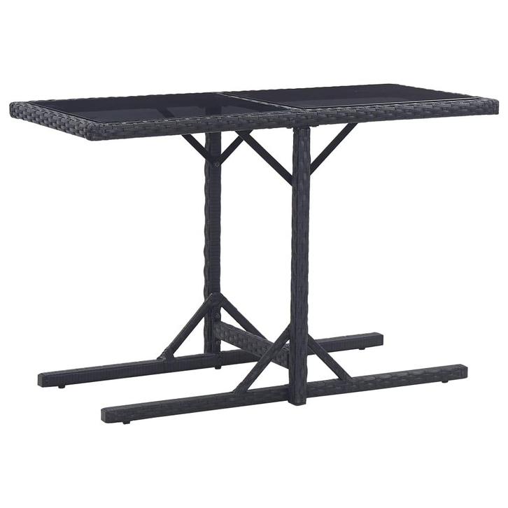 vidaXL Tuintafel 110x53x72 cm glas en poly rattan zwart, Tuin en Terras, Tuintafels, Nieuw, Verzenden
