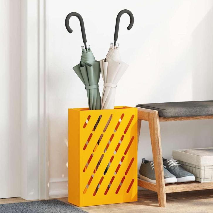 vidaXL Paraplu Standaard met opslag Mosterdgeel 28 x 12 x 41, Huis en Inrichting, Woonaccessoires | Paraplubakken, Nieuw, Verzenden