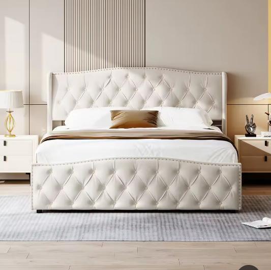 Gestoffeerd Opbergbed 160×200 cm met Golfhoofdeinde, Huis en Inrichting, Slaapkamer | Bedden, Nieuw, Verzenden