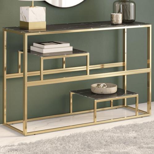 vidaXL Wandtafel roestvrijstaal en gehard glas goudkleurig, Huis en Inrichting, Tafels | Salontafels, Nieuw, Minder dan 50 cm