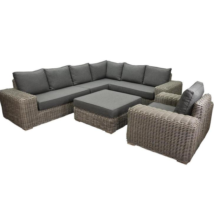 Queen hoek loungeset 6 delig grijs wicker, Tuin en Terras, Tuinsets en Loungesets, Nieuw, Wicker, Ophalen of Verzenden