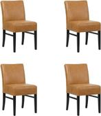 Set van 4 Cognac leren landelijke eetkamerstoelen - Vintage, Overige kleuren, Nieuw, Leer, Ophalen of Verzenden
