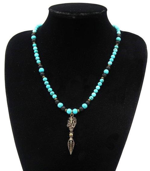 Howliet turquoise, Lava steen - Halsketting - Phurba Ganesh, Antiek en Kunst, Antiek | Boeken en Bijbels