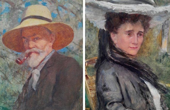 J Simon (XX) - Portraits., Antiek en Kunst, Kunst | Schilderijen | Klassiek