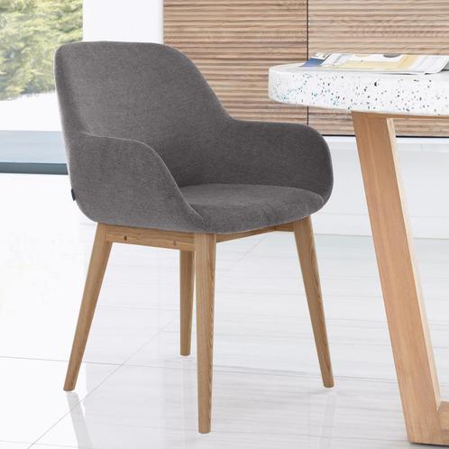 *WOONWINKEL* Kave Home Konna Wood Eetstoel Met Houten Poten, Huis en Inrichting, Stoelen, Grijs, Nieuw, Stof, Verzenden