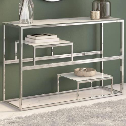 vidaXL Wandtafel roestvrijstaal en gehard glas zilverkleurig, Huis en Inrichting, Tafels | Salontafels, Nieuw, Minder dan 50 cm