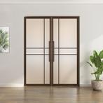 Dubbele stalen taatsdeur 6 Vlaks Brons Mat glas Luxe design, Minder dan 80 cm, Overige typen, Nieuw, Metaal
