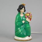 Art Deco - Tafellamp met beeldje - Keramiek - Geurolie lamp, Antiek en Kunst, Antiek | Glas en Kristal