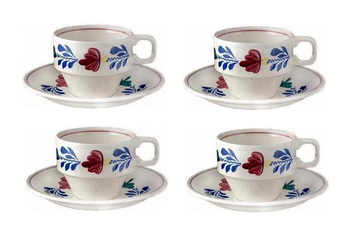 Boerenbont Kop en schotel stapelbaar 200ml - set van 4 stuks, Huis en Inrichting, Keuken | Servies, Nieuw, Verzenden