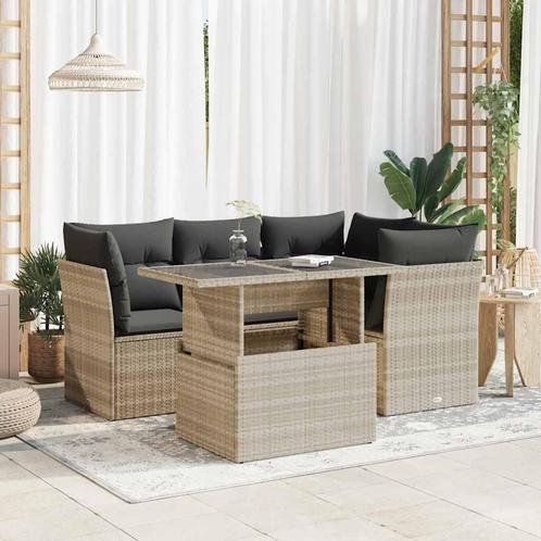 vidaXL 5-delige Loungeset met kussens poly rattan lichtgrijs, Tuin en Terras, Tuinsets en Loungesets, Loungeset, Nieuw, Rotan