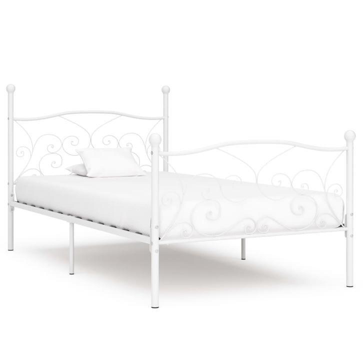 vidaXL Bedframe met lattenbodem metaal wit 90x200 cm, Huis en Inrichting, Slaapkamer | Bedden, 90 cm, 200 cm, Wit, Eenpersoons