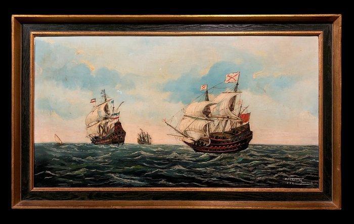 École Européene (XX) - La Bataille du Cap Saint Vincent, Antiek en Kunst, Kunst | Schilderijen | Klassiek