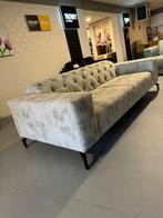 Bank gecapitonneerd velvet grijs sofa bankstel, Ophalen, 75 tot 100 cm, Rechte bank, Stof
