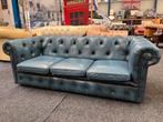 Chesterfield Vintage !  Blauw leren 3 Zits Chesterfield Bank, Ophalen, Gebruikt, Chesterfield, Driepersoons