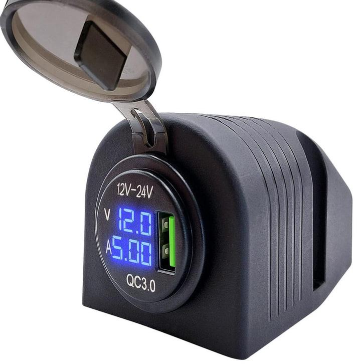 ProRide 12V USB Stopcontact Opbouw met Voltmeter/Ampèremeter, Doe-het-zelf en Verbouw, Elektra en Kabels, Nieuw, Verzenden