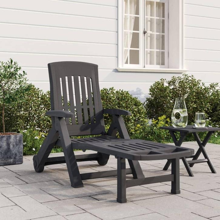 vidaXL Ligbed met wielen inklapbaar PP antracietkleurig, Tuin en Terras, Ligbedden, Nieuw, Verzenden