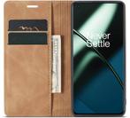 ProGuard - OnePlus 11 Wallet Hoesje Vintage Leder Bruin, Nieuw, Hoesje of Tasje, Verzenden