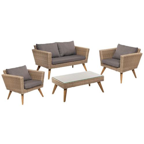 Tuinset Rotan lichtbruin - tafel, bank, 2 stoelen en kussens, Tuin en Terras, Tuinsets en Loungesets, Nieuw, Ophalen of Verzenden