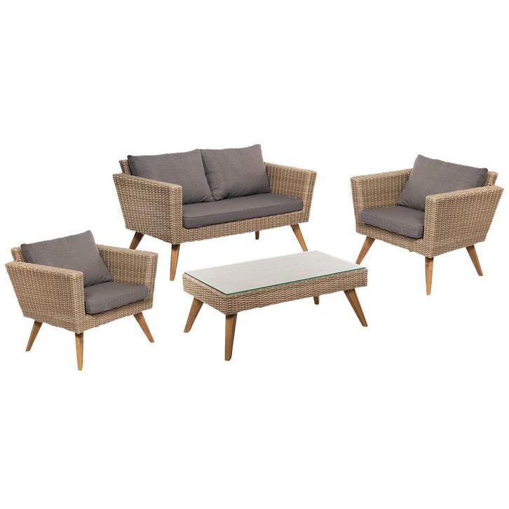 Tuinset Rotan lichtbruin - tafel, bank, 2 stoelen en kussens, Tuin en Terras, Tuinsets en Loungesets, Nieuw, Ophalen of Verzenden