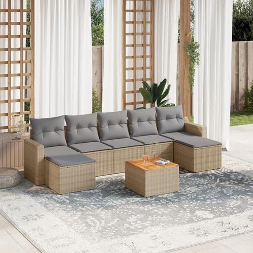 vidaXL 8-delige Loungeset met kussens poly rattan beige, Tuin en Terras, Tuinsets en Loungesets, Loungeset, Nieuw, Verzenden