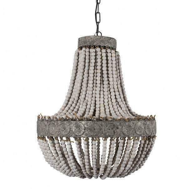 Grote handgemaakte Kralen Hanglamp Ø 52 cm - ACTIE !, Huis en Inrichting, Lampen | Hanglampen, 50 tot 75 cm, Nieuw, Hout, Metaal