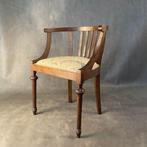 Fauteuil - Hout, poef met bekleding uit de jaren 50/60