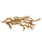 18 krt. Gouden koraal broche met parel en diamanten 0,35 ct., Goud, Met edelsteen, Gebruikt, Ophalen of Verzenden