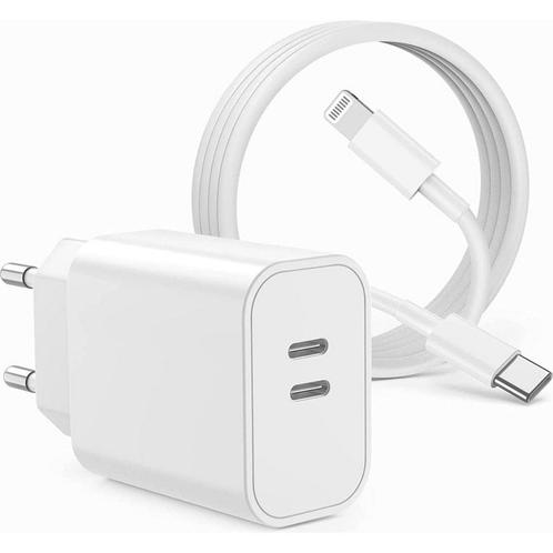 Gecertificeerde Snellader met 2 USB-C Poorten + iPhone, Telecommunicatie, Mobiele telefoons | Telefoon-opladers, Ophalen of Verzenden