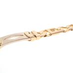 Bicolor gouden platte schakel armband met wiebertjes | 22 cm, Ophalen of Verzenden, Gebruikt, Overige kleuren, Goud