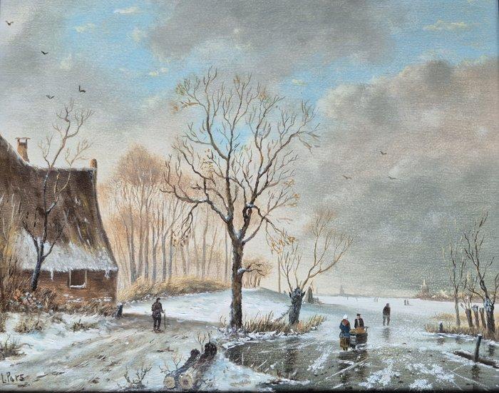 Leo Pors (1952) - Olie op paneel - wintergezicht, gesigneerd, Antiek en Kunst, Kunst | Schilderijen | Klassiek