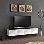 TV meubel Oppdal 45x154x37 cm wit en marmer zwart [en.casa], Huis en Inrichting, Verzenden, Nieuw
