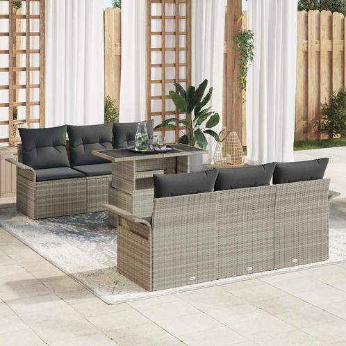 vidaXL 7-delige tuinsofa set met kussens in lichtgrijs poly, Tuin en Terras, Tuinsets en Loungesets, Nieuw, Rotan, Verzenden
