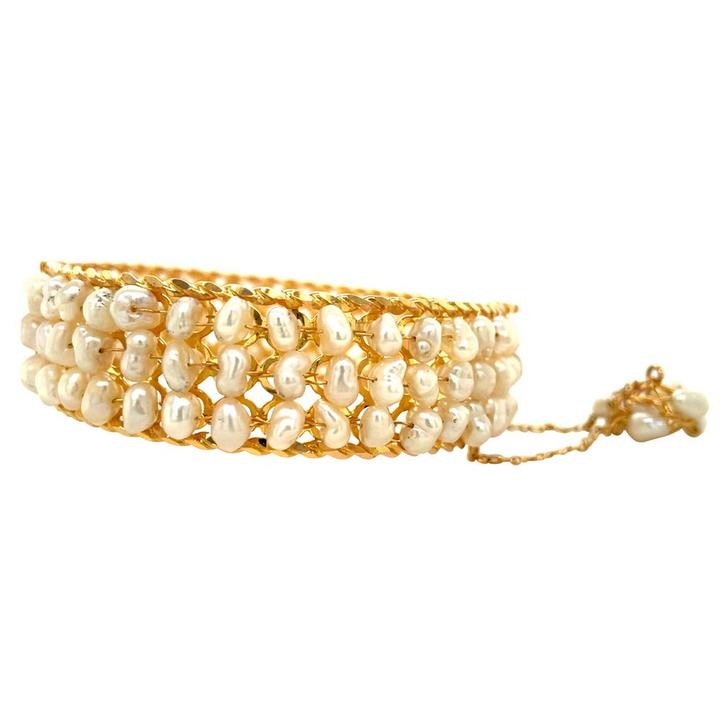 Gouden vintage bangle met parel 20 kt, Sieraden, Tassen en Uiterlijk, Armbanden, Nieuw, Ophalen of Verzenden