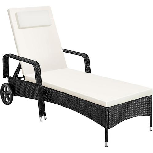Wicker ligbed met wielen - zwart/beige, Tuin en Terras, Tuinsets en Loungesets, Verzenden