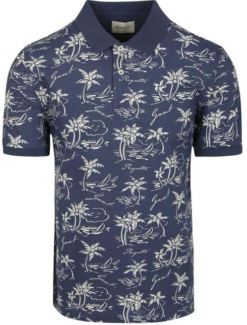 Gant Poloshirt Palm Print Dusty Navy maat XXL Heren, Kleding | Heren, Polo's, Blauw, Nieuw, Overige maten, Verzenden