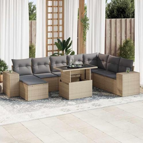 vidaXL 9-delige Loungeset met kussens poly rattan beige, Tuin en Terras, Tuinsets en Loungesets, Loungeset, Nieuw, Rotan, Verzenden