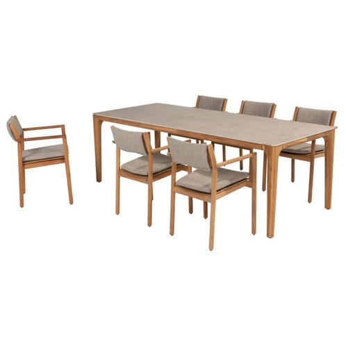 Liam Levi dining tuinset 7 delig 240x100xH75 cm keramiek, Tuin en Terras, Tuinsets en Loungesets, Nieuw, Teakhout, Ophalen of Verzenden