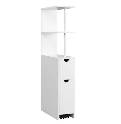 Witte Badkamer Niskast met Lade en Wielen – 45x19x113cm, Huis en Inrichting, Badkamer | Badkamermeubels, 25 tot 50 cm, Nieuw, (Half)hoge kast