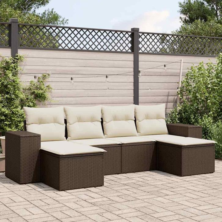 vidaXL 6-delige Loungeset met kussens poly rattan bruin, Tuin en Terras, Tuinsets en Loungesets, Loungeset, Nieuw, Rotan, Verzenden