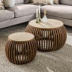 *WOONWINKEL* Ronde Salontafelset Travertin En Hout, Huis en Inrichting, Tafels | Salontafels, Verzenden, Nieuw