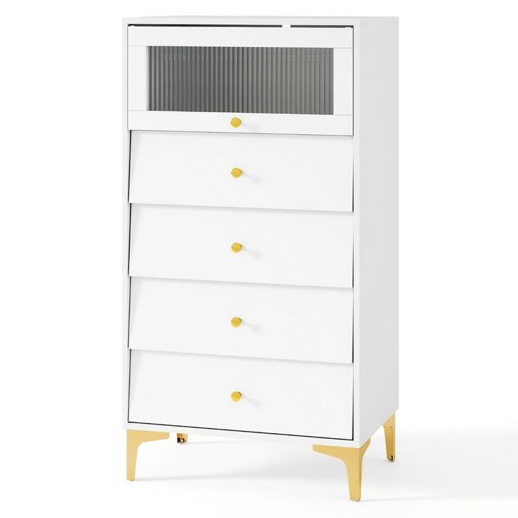 LIVSK Opbergkast - Kantelbare Geribbelde Glazen Deur - 3/4 L, Huis en Inrichting, Kasten | Ladekasten, Nieuw, Verzenden