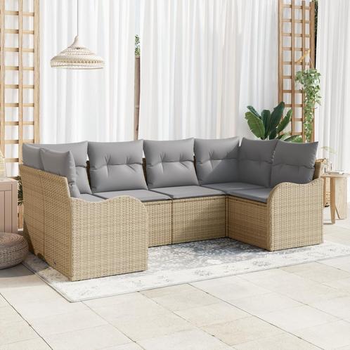 vidaXL 6-delige tuinset met kussens in beige poly rattan, Tuin en Terras, Tuinsets en Loungesets, Tuinset, Nieuw, Rotan, Verzenden