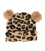 Beanie Muts Panter Pompom Oortjes Zwart Bruin, Verzenden, Nieuw