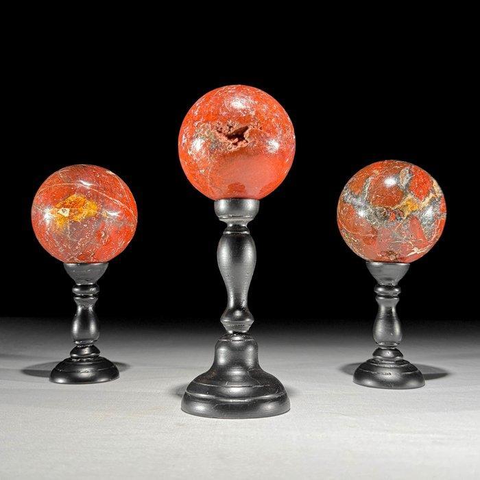 Geen minimumprijs - Prachtige set van 3 Rode Jaspis Sferen, Antiek en Kunst, Kunst | Designobjecten