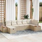 vidaXL Tuin Sofa Set met kussen 7 pcs Beige Poly riet, Verzenden, Nieuw, Rotan