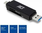 ACT USB 3.2 Card Reader SD/Micro SD USB-C Or USB-A Black, Audio, Tv en Foto, Fotografie | Geheugenkaarten, Ophalen of Verzenden