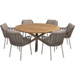 Puglia Prado dining tuinset 160øx75 cm rond 7 delig teak, Tuin en Terras, Tuinsets en Loungesets, Ophalen of Verzenden, Nieuw